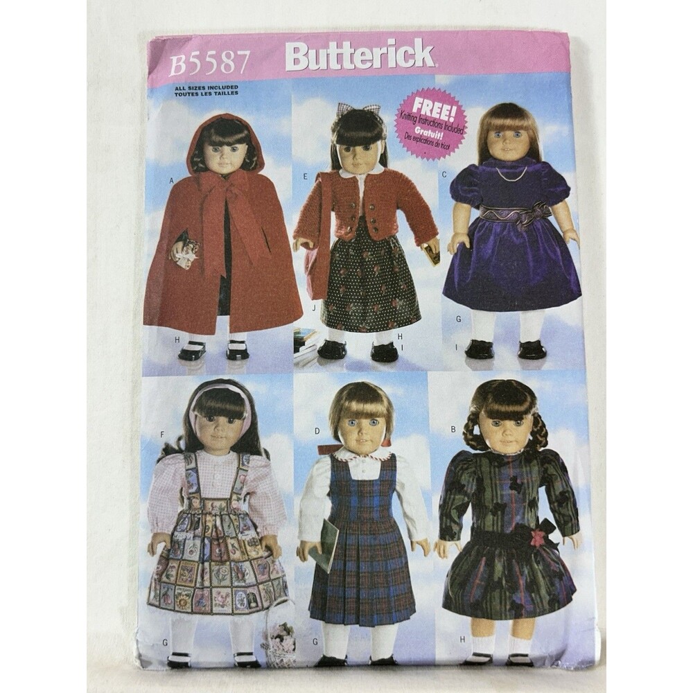 Butterick B5587 Uncut 18" Doll Clothes School Jumper Cape Sewing Pattern